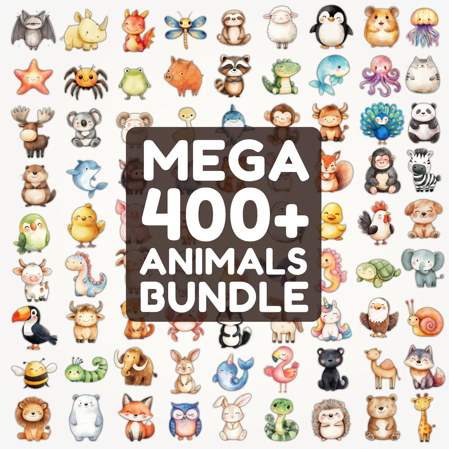 400 Cute Animals PNG Bundle - Baby Animal Clipart